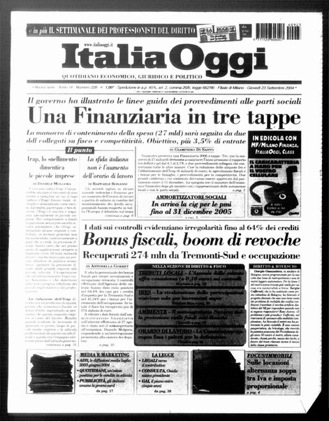 Italia oggi : quotidiano di economia finanza e politica